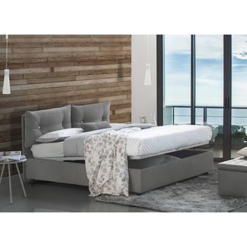 Talamo Italia Cama Doble Con Contenedor Giulia, Made In Italy, Cama Con Revestimiento De Tela, Apertura Frontal, Apta Para Colchón 160x200 Cm, Gris