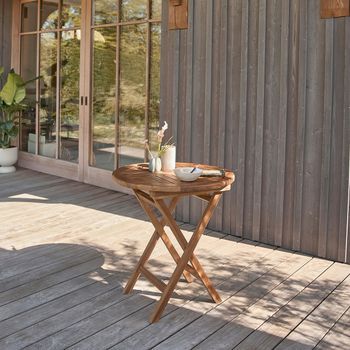 Mesa De Jardín Redonda De Madera Teca Maciza Aceitada 4 Pers.