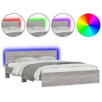 Estructura De Cama Cabecero Y Luces Led Gris Sonoma 160x200 Cm Vidaxl