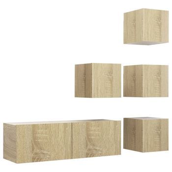 Juego De Muebles De Salón 5 Piezas | Mueble Tv | Gabinete De Tv Roble Sonoma
