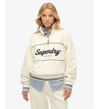 Superdry para mujer. W2012380A Sudadera Country Club Loose 1/4 Zip en blanco roto (XL), Casual, Algodón