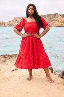 yours vestido rojo con bordados y botones de adorno mujer curvy y tallas grandes yours