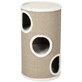 PawHut Barril Rascador para gatos, felpa suave, alfombra rascadora de sisal, robusta, 38x70 cm, Marrón   Aosom España