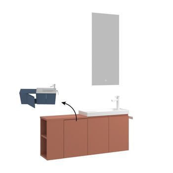 Conjunto De Mueble Con Lavabo Y Espejo (2 Piezas)  - 110 X 22 X 45 Cm - Canela Mate