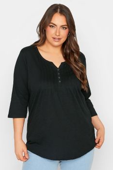 Yours For Good Top Algodón Negro Cuello Panadero, Mujer Curvy Y Tallas Grandes, Yours For Good