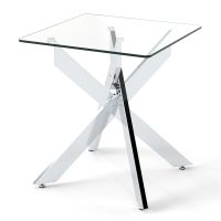 costway mesita auxiliar de cristal con encimera templada y base metalica en x moderna para dormitorio o sala de estar plata