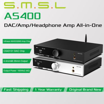 SMSL AS400 Amplificador de Potencia de Alta Resolución, DAC de Audio, Amplificador de Auriculares CS43131, HDMI, USB, Óptico, Coaxial, Preamplificador MM Phono con Control Remoto