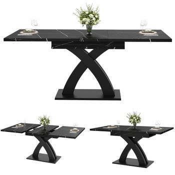 Mesa De Comedor Extensible Para 6 Personas, 160 Cm De Largo, Color Negro