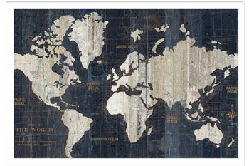 Cartel mapamundi vías navegables sin marco 60x40cm