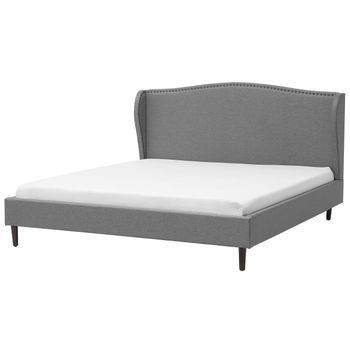 Cama Doble Tapizada Gris 180 X 200 Cm Con Somier Y Cabecero Estilo Glamour Colmar
