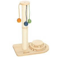 pawhut poste rascador para gatos altura 565 cm con 3 bolas colgantes juguete de pelota de pista madera natural