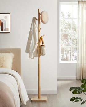 Perchero de pie con 8 ganchos de mdf y madera