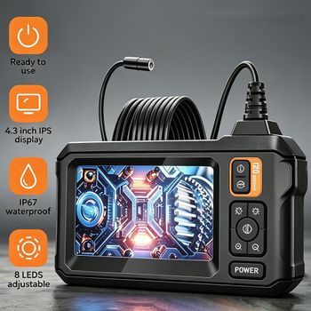 Cámara Endoscópica IPS de 4.3'' con Cable Rígido de 8mm, Cámara de Inspección de Tuberías, Endoscopio 1080P con 8 Luces LED, IP67 para Automóvil