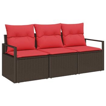 Juego De Sofá 3 Piezas | Mueble De Jardín Marrón Ratán Sintético
