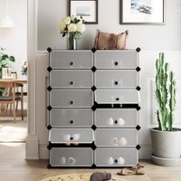zapatero modular con 12 compartimentos de plastico de color negro