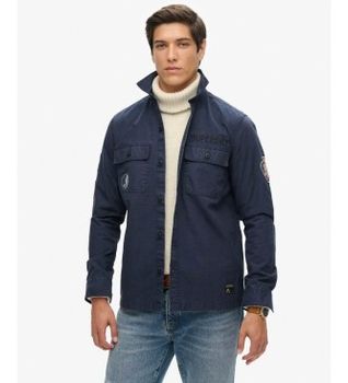 Superdry para hombre. M4010889A Camisa Delta azul marino (XXL), Casual, Algodón, Manga larga