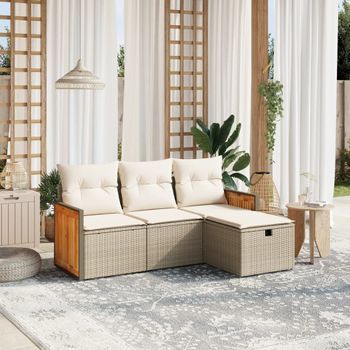 Conjunto De Sofás Jardín Con Cojines 4 Uds | Mueble Jardin Mesa Y Sillas Ratán Sintético Beige Cfw307708