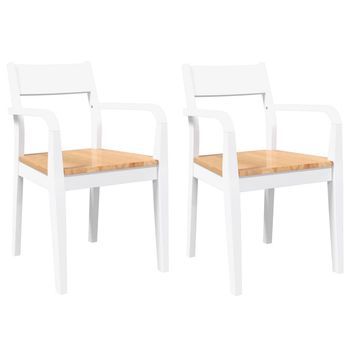 Sillas De Comedor 2 Uds | Silla De Cocina Madera Maciza De Caucho Blanco
