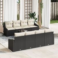 conjunto de sofa de jardin  de 7 piezas con cojines negro poliratan v5874 unico  negro