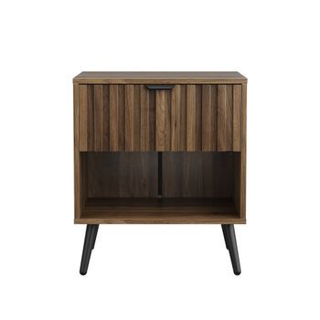 Mesita De Noche Moderna Con Un Cajón Y Estante Abierto, Mdf Y Metal, Color Nogal