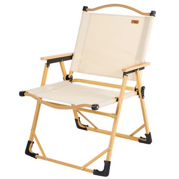 Silla Plegable Alta Glamping con Estructura de Aluminio Efecto Madera, 47x51x77 Cm, Crema