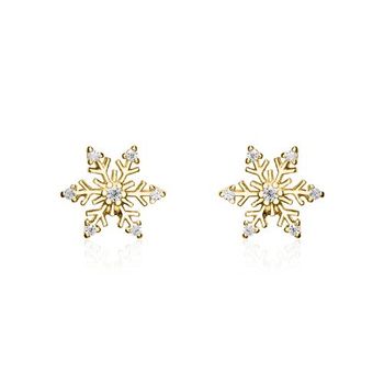 Pendientes de mujer copos de nieve de plata 925, oro