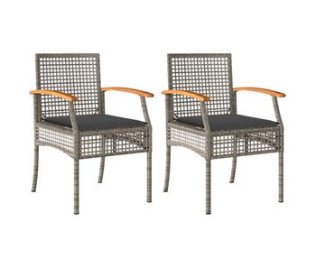 Vidaxl sillas de jardín con cojín 2 uds ratán pe gris y madera acacia