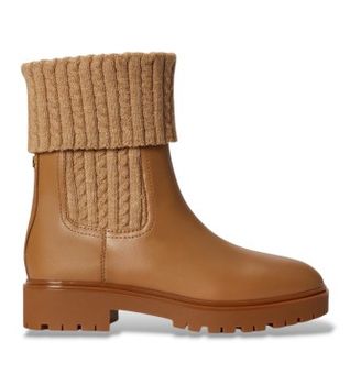 Lauren Ralph Lauren para mujer. 802P17088002 Botín Allyson de piel de becerro y punto camel (41), Beige, 1 a 3cm, 3 a 5cm, Ninguno, Casual