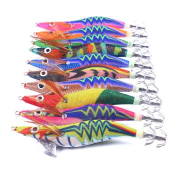 10 señuelos de pesca brillantes de camarones de madera luminosa ZANLURE, cebo duro de anzuelo artificial para pulpos y s