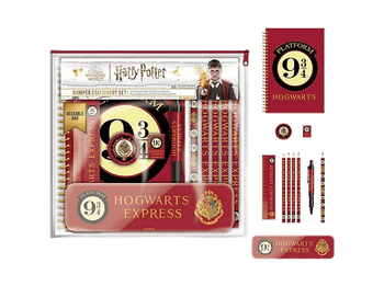 Pack Merchandising - Sherwood Diseño plataforma 9 3/4, 1x Cuaderno, 4x Lápices, Goma de borrar