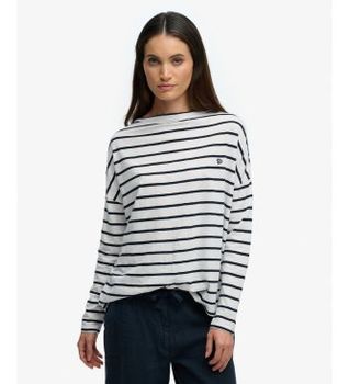 Superdry para mujer. W6012266A Camiseta Studios blanco (S), Casual, Algodón, Manga larga
