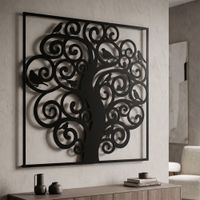 panel decorativo 3d arbol de metal negro 70x1x70 cm