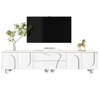 mueble tv blanco 180 cm mesa tv con patas de madera maciza cajones y puertas acabado mate