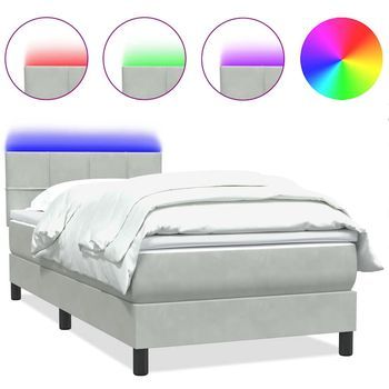 Cama Box Spring Con Colchón Terciopelo Gris Claro 80x210 Cm
