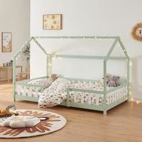 cama para ninos sisimiut forma de casa pino 120x200 cm verde menta encasa