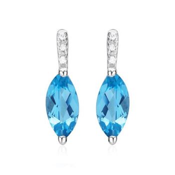 Pendientes oro blanco 14 quilates topacio azul 6 diamantes
