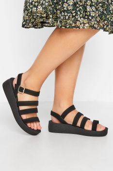 Limited Collection Sandalias Negras De Plataforma Con Tiras En Ancho Especial