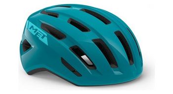 Casco met miles turquesa brillante