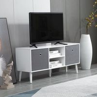 mueble de tv con cajones de tela 110x29x465cm homcom  blanco y gris