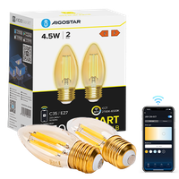 aigostar edison bombillas alexa led e27 bombillas inteligentes 45w 470lm wifi bombilla vintage c35 bombillas filamento regulable 2700k-6500kr compatible con alexagoogle home ambar 2 pack