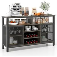 costway 2 en 1 mueble bar de vinos  para cocina comedor y sala de estar gris y negro 140 x 40 x 83 cm