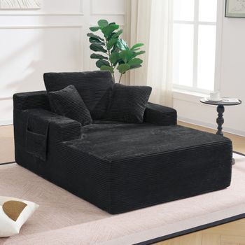 Canapé De Terciopelo Acanalado Con Cojines De Respaldo Y Asiento, Bolsillos Laterales De Almacenamiento, Montaje No Requerido, Diseño Moderno