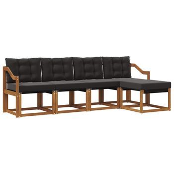 Conjunto De Sofás De Exterior Con Cojín 5 Piezas | Mueble De Jardín Natural Y Negro