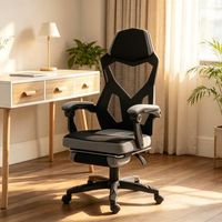 silla gaming ergonomica negra y gris respaldo alto reclinable y reposapies plegable