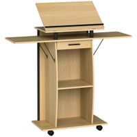 homcom atril rodante con paneles laterales plegables mesa para portatil con cajon y estantes acabado en roble   aosom espana