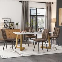 mesa y 4 sillas - mueble de comedor - mdf y terciopelo - blanco y marron 117x68x75cm