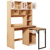 escritorio esquinero mesa de computadora con estante y armario escritorio giratorio 11055180 cm color natural y blanco   aosom espana