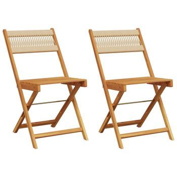 Pack 2 Uds Silla De Jardín | Sillas Bistró Madera Maciza Acacia Y Polipropileno Beige