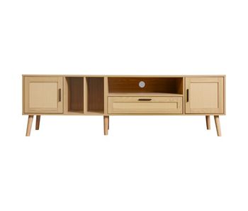 Mueble tv 180cm decorado con ratán - 2 puertas y 1 cajón - patas de madera maciza - natural