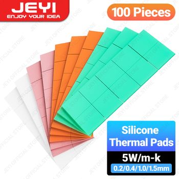 Paquete de 100 almohadillas de silicona conductoras térmicas JEYI, almohadilla térmica M.2 SSD NVMe NGFF para PC, portátil, disipador térmico/GPU/CPU/tarjeta gráfica LED